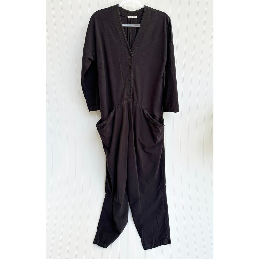 Black Crane Gray Cotton Flannel Painter Jumpsuit Oversized Relaxed Wide Leg